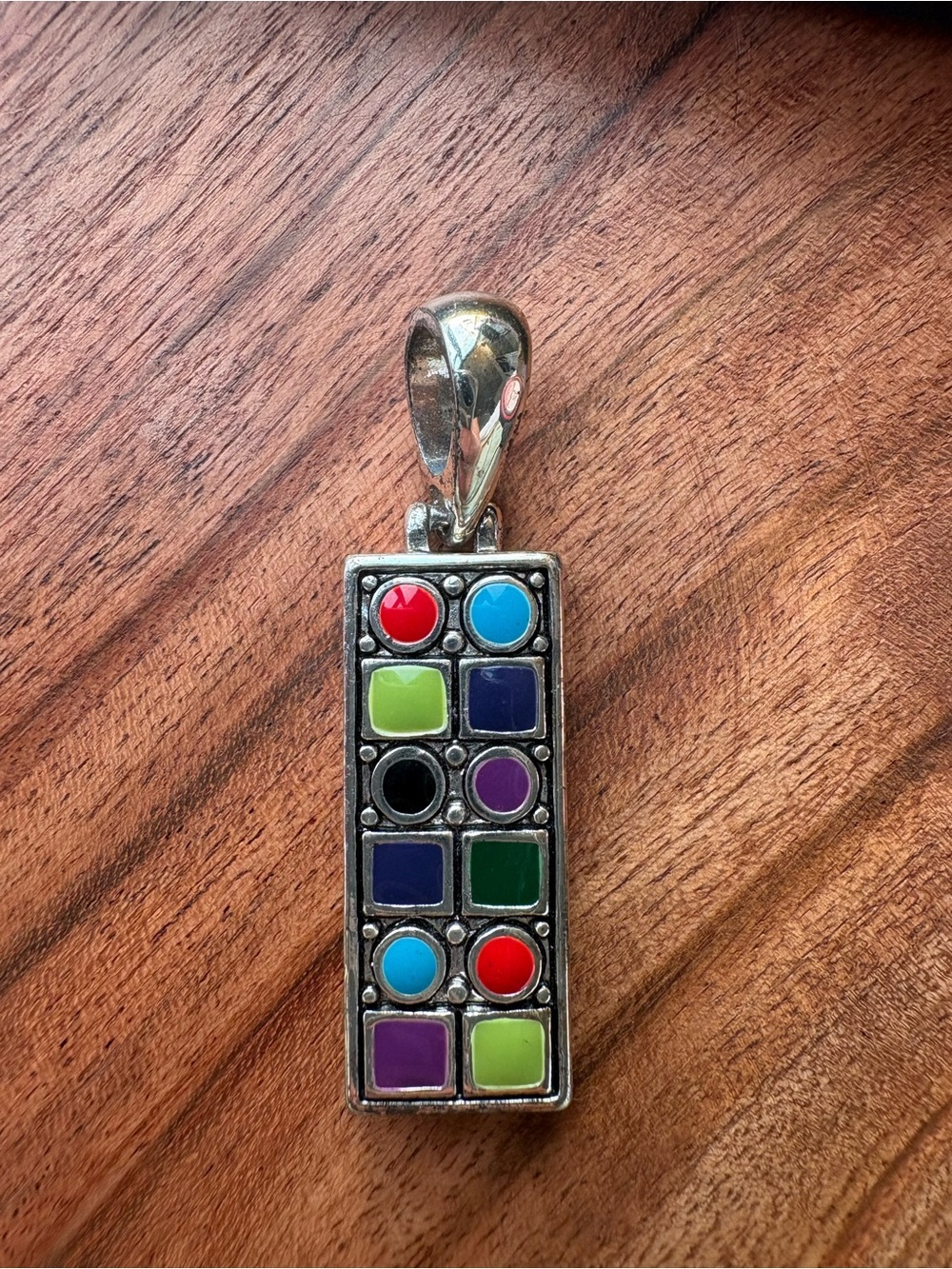 Silver-Tone Multicolor Enamel Tile Pendant